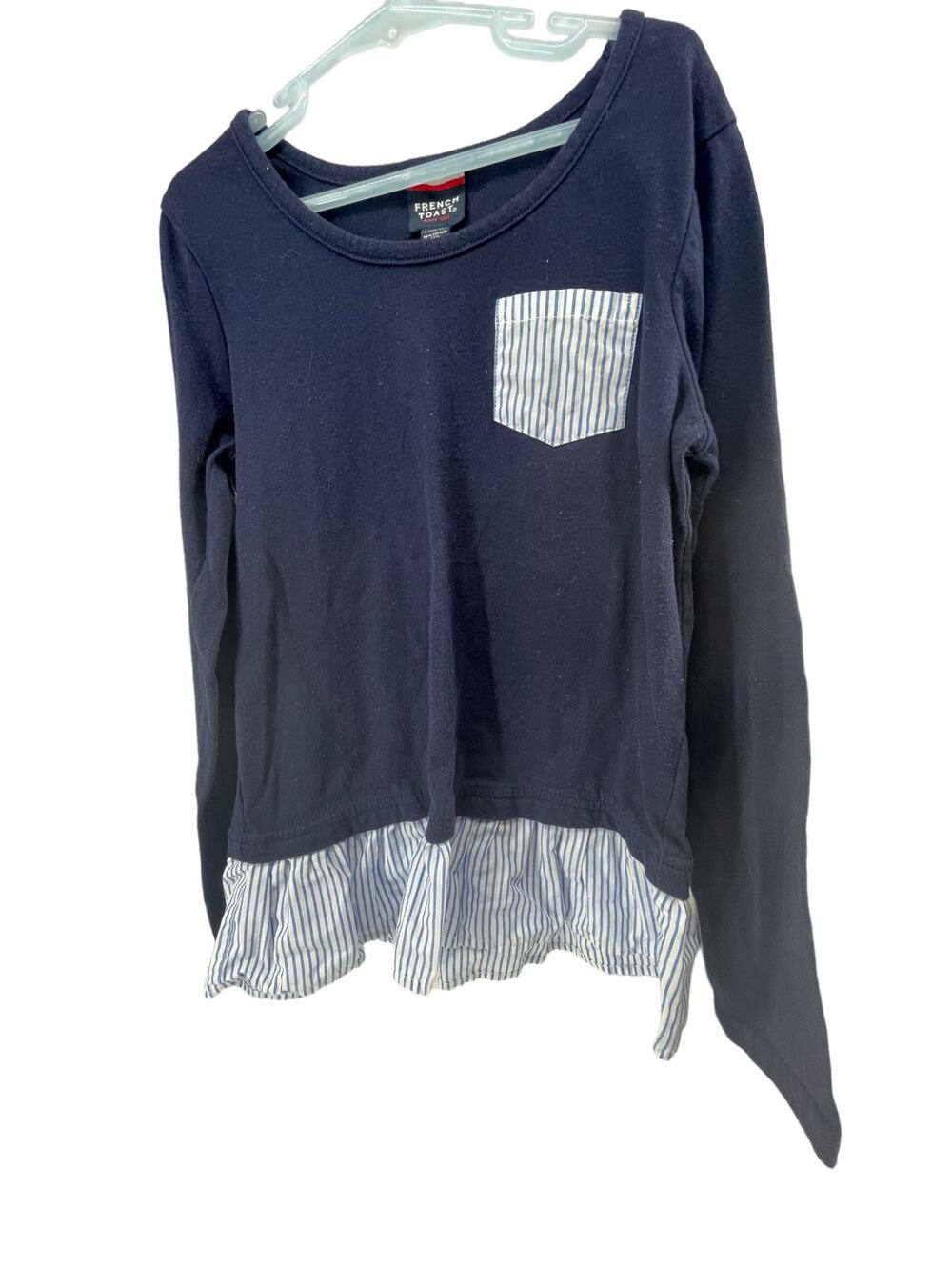 French Toast Navy Blue Ruffled Long Sleeve Top Youth Size Large 10/12 Girls